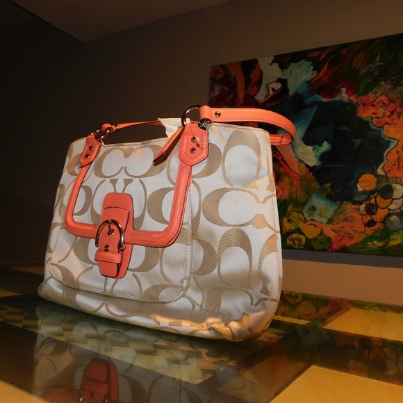 Coach Handbags - Coach Campbell Signature Silver/Peach Handbag